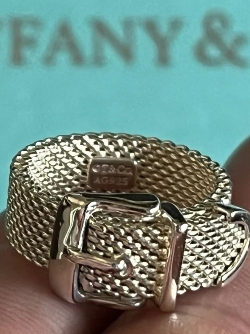 Tiffany & Co. Women’s Somerset Mesh Buckle Sterling Silver 925 Ring size 5